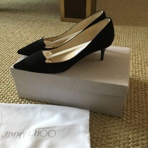 JIMMY CHOO ALLURE 55 PUMPS IN BLACK SUEDE SIZE 37.5 ITALIAN .